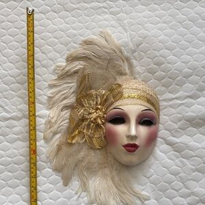 Elegant Gold and Cream Feathered Mask